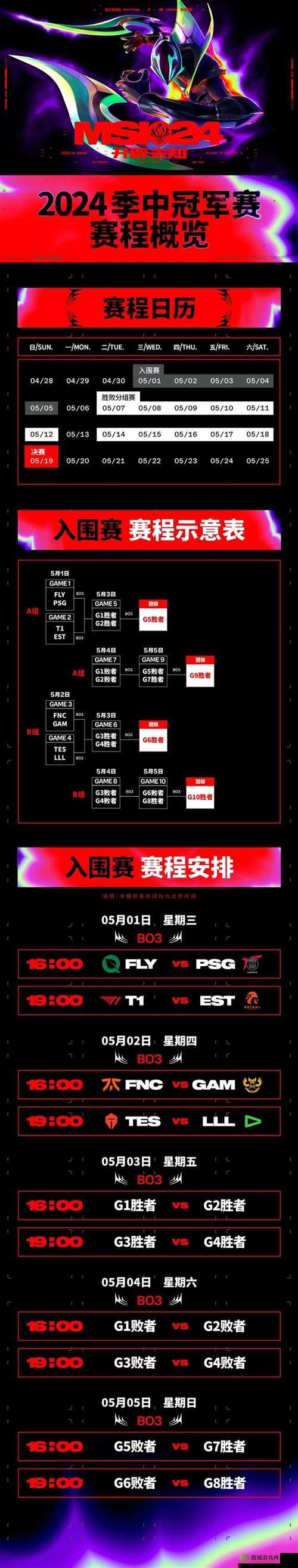 MSI2024 赛程表：精彩赛事全览
